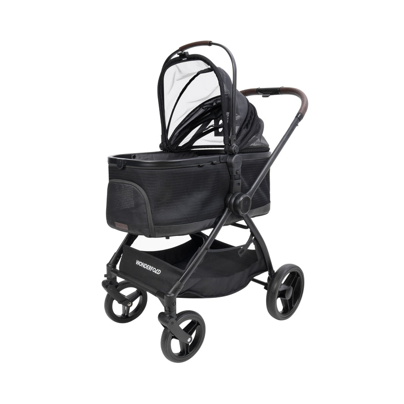 P3 Pet Stroller with mesh canopy partially open, highlighting easy entry for pets.
