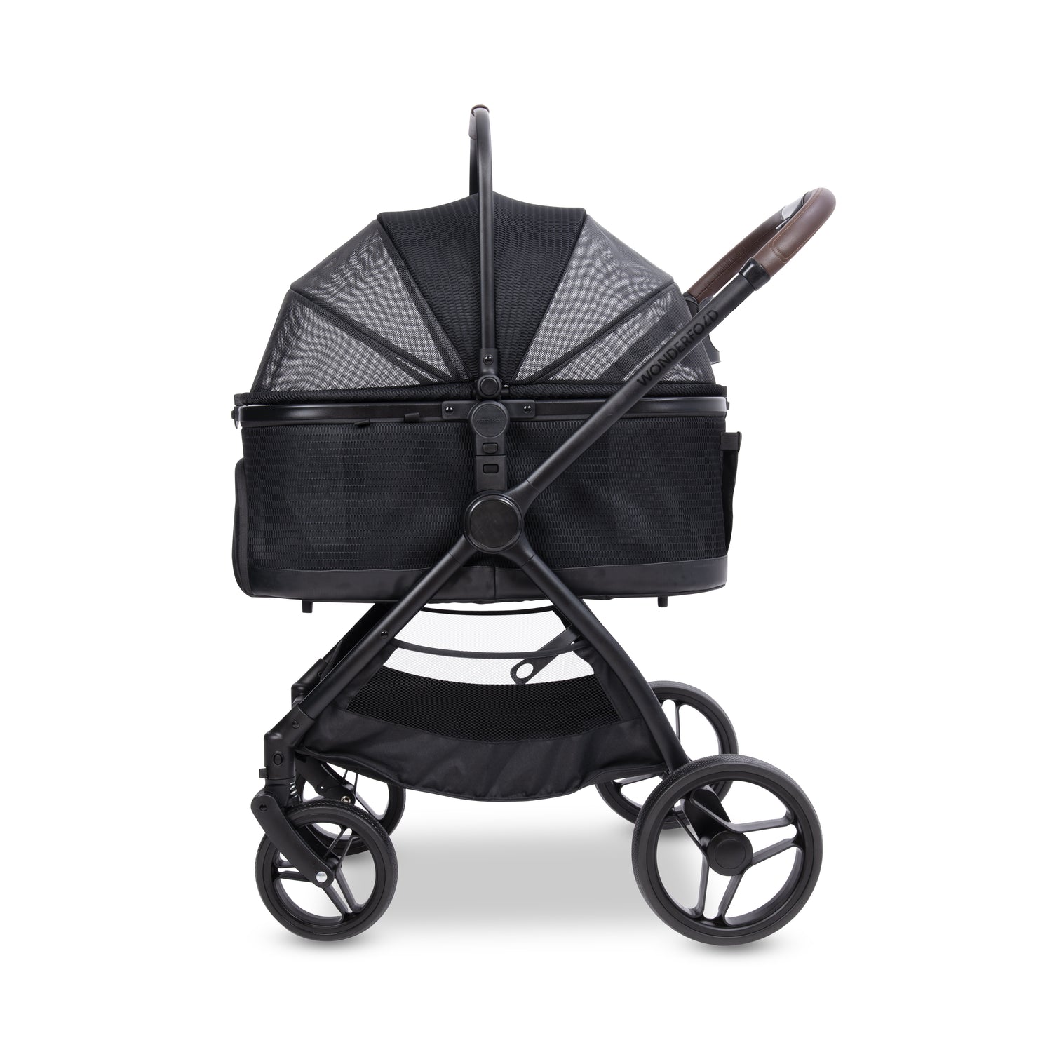 Side profile of the P3 Pet Stroller with canopy fully extended for maximum shade and coverage.